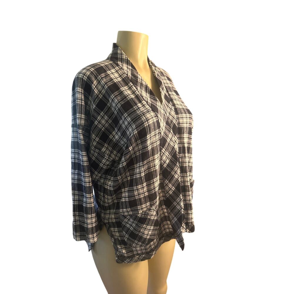 Women S Madewell Rigby Kimono Jacket Black White Plaid Print Top Open Front